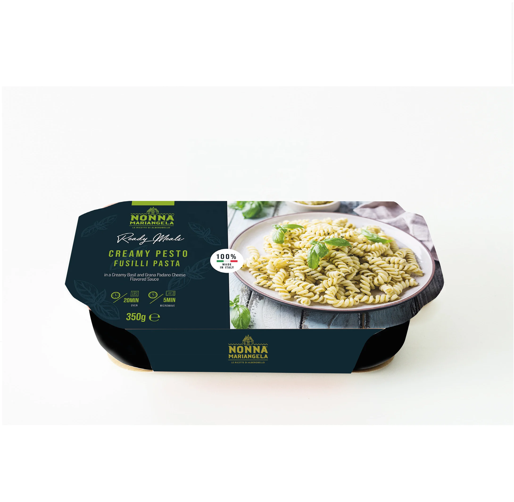 Italian Ready meal - Creamy Pesto Fusilli Pasta - Fresh Basil and Parmesan Cheese Sauce - 350g box (Frozen)
