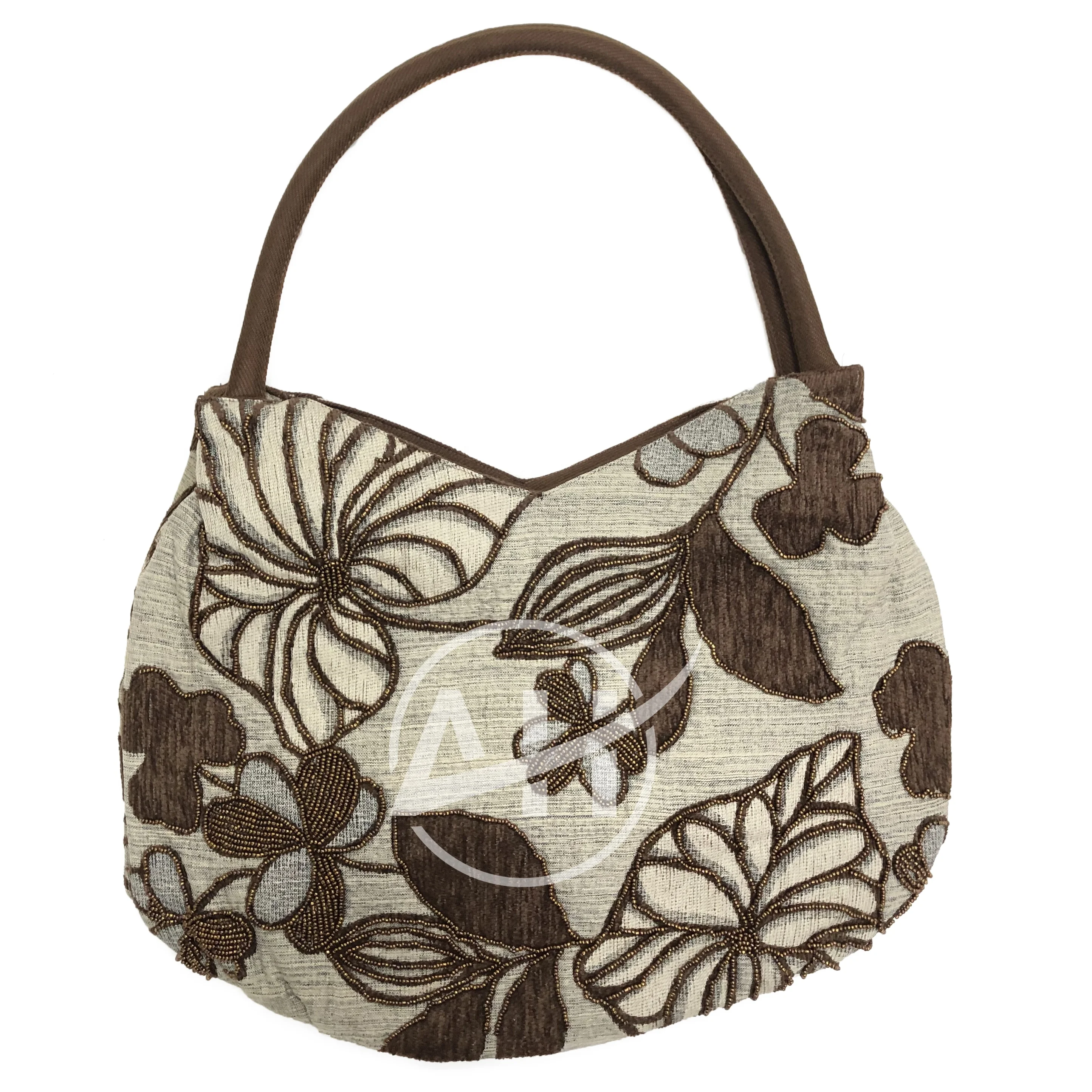 Botanical Woman Beaded Shoulder Bag Copper Bronze Floral Vietnam Handmade Handbag