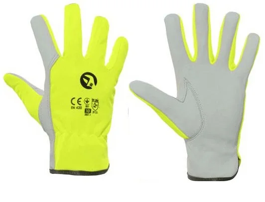  Комбинированная кожаная перчатка из высококачественной козьей кожи и флуоресцентной зеленой ткани