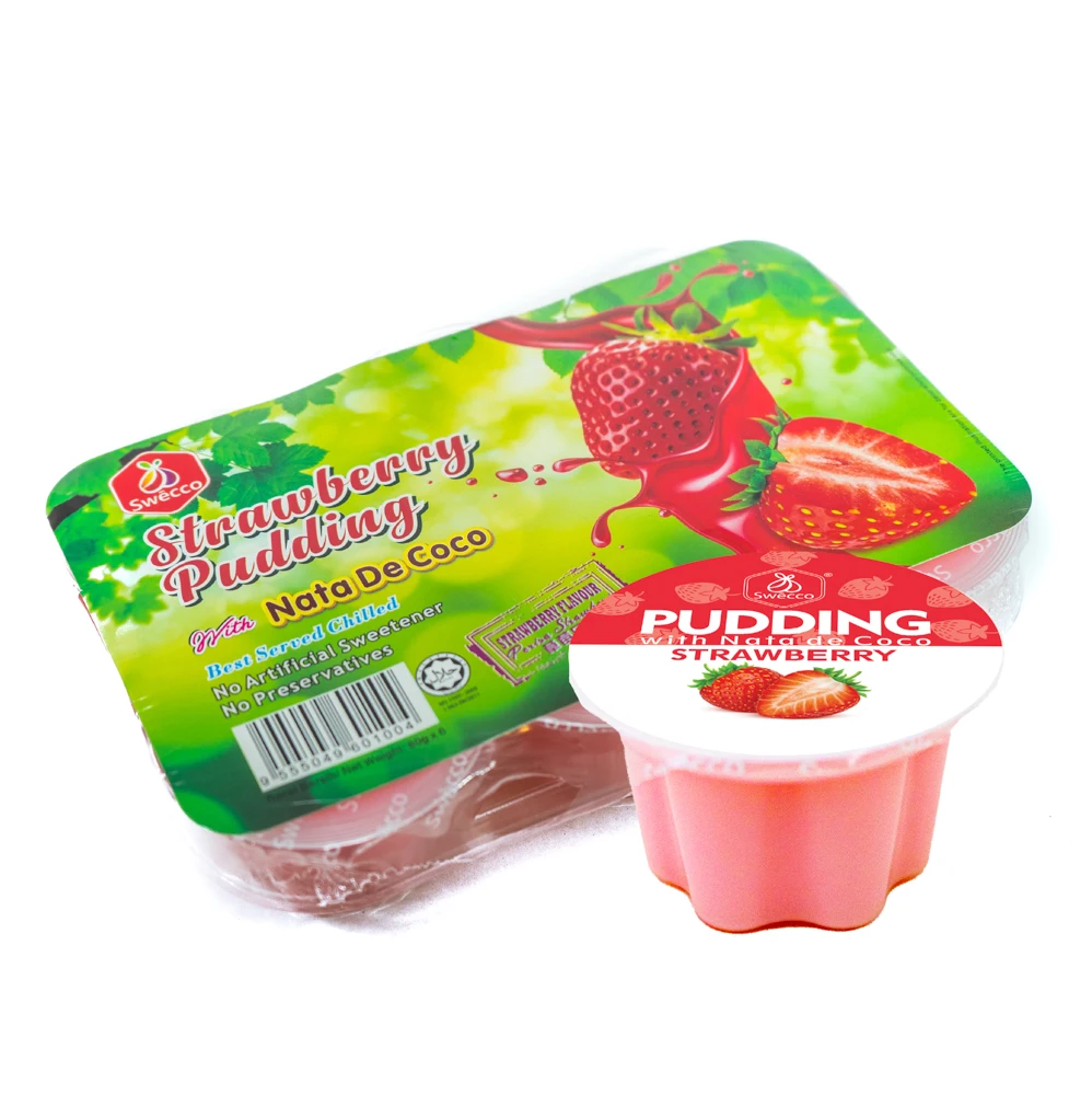 Premium Quality Malaysia OEM/ODM Dairy Fruit Pudding with Nata de Coco Strawberry Flavour 6cups x 80g
