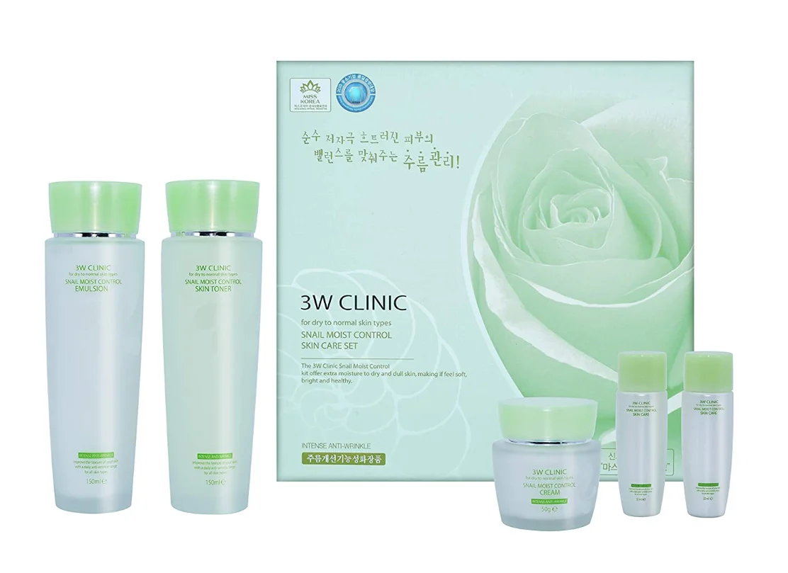 Korea cosmetic 3W CLINIC SNAIL MOIST CONTROL SKIN CARE SET Anti-wrinkle Anti-aging nutrition g facial care K-beauty