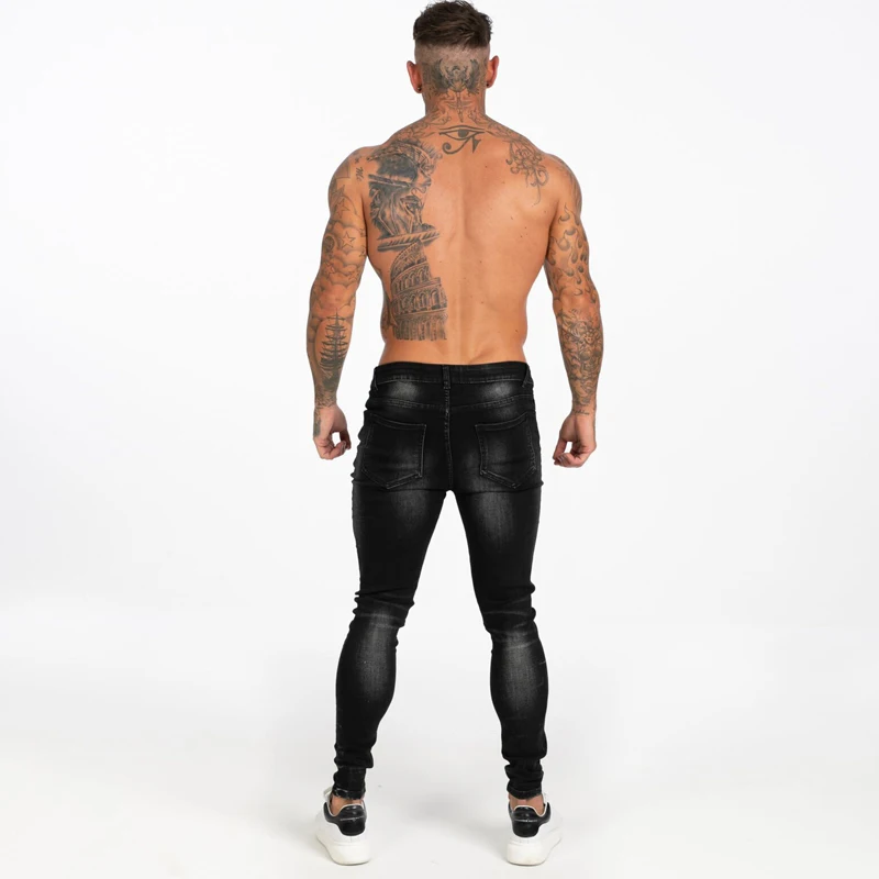 
High quality dropship black faded jeans men zipper fly ankle fitting distressed skinny jeans men 