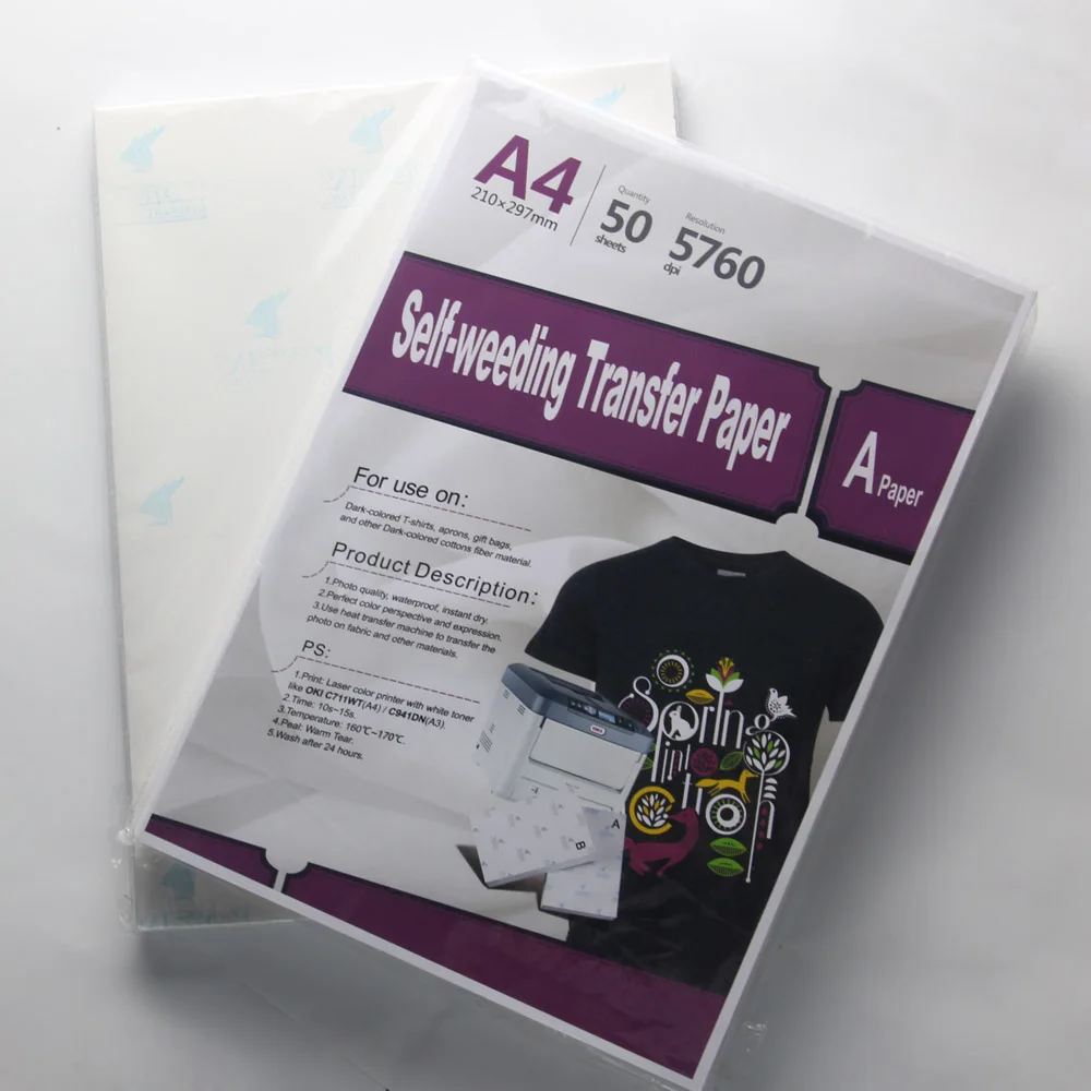 2019 hot sales! A4 printing A+B Laser no cut self weeding for dark colored fabric all color laser OKI printer white toner