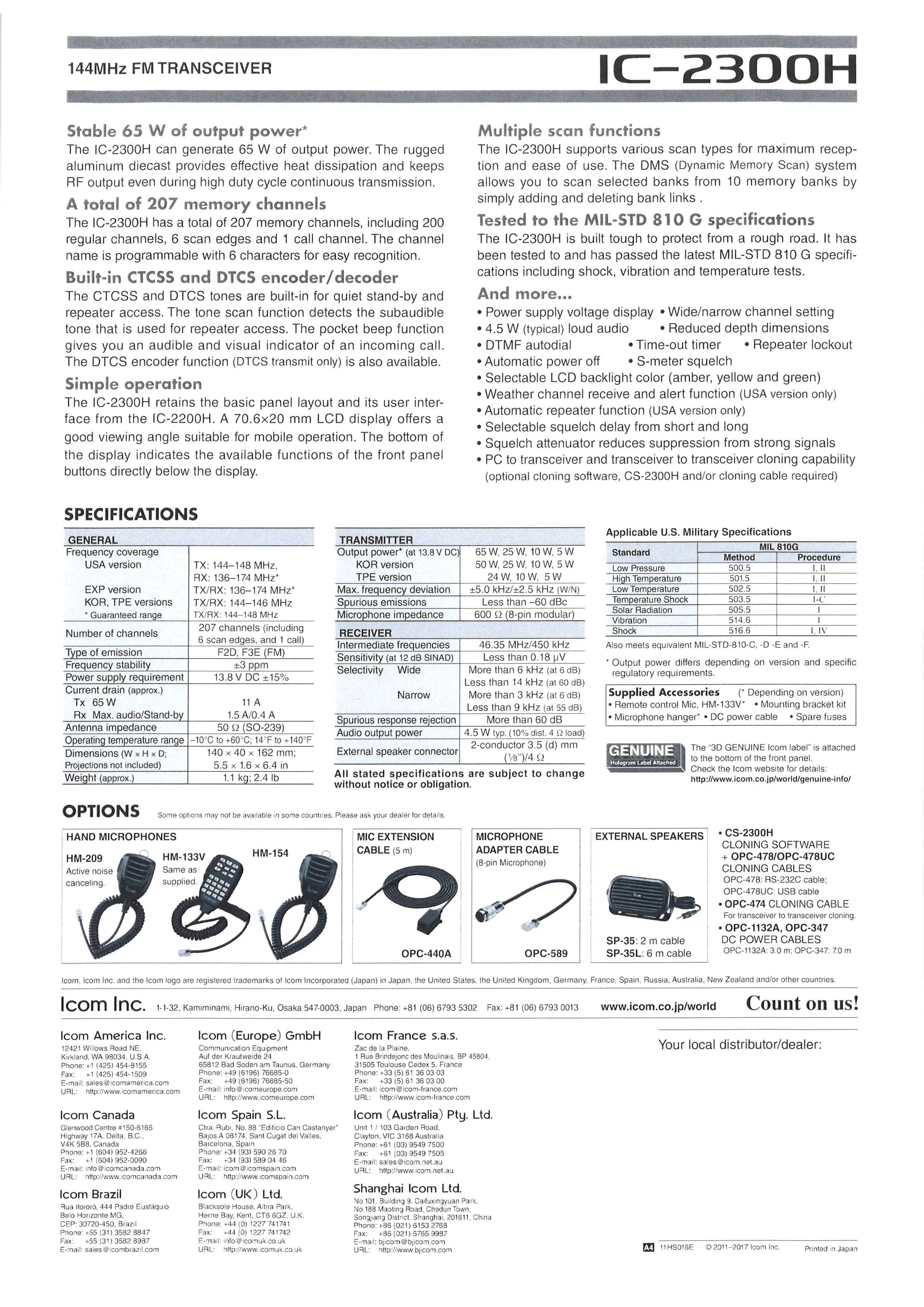IC-2300H УКВ Quad Band Мобильный трансивер 136-174 МГц (можно зафиксировать в 5 каналов)