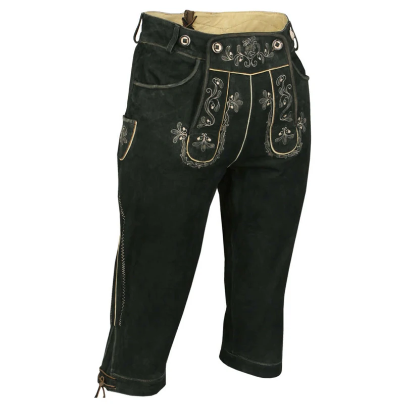  Мужские традиционные кожаные брюки Lederhosen Короткие классические с вышивкой и подтяжками