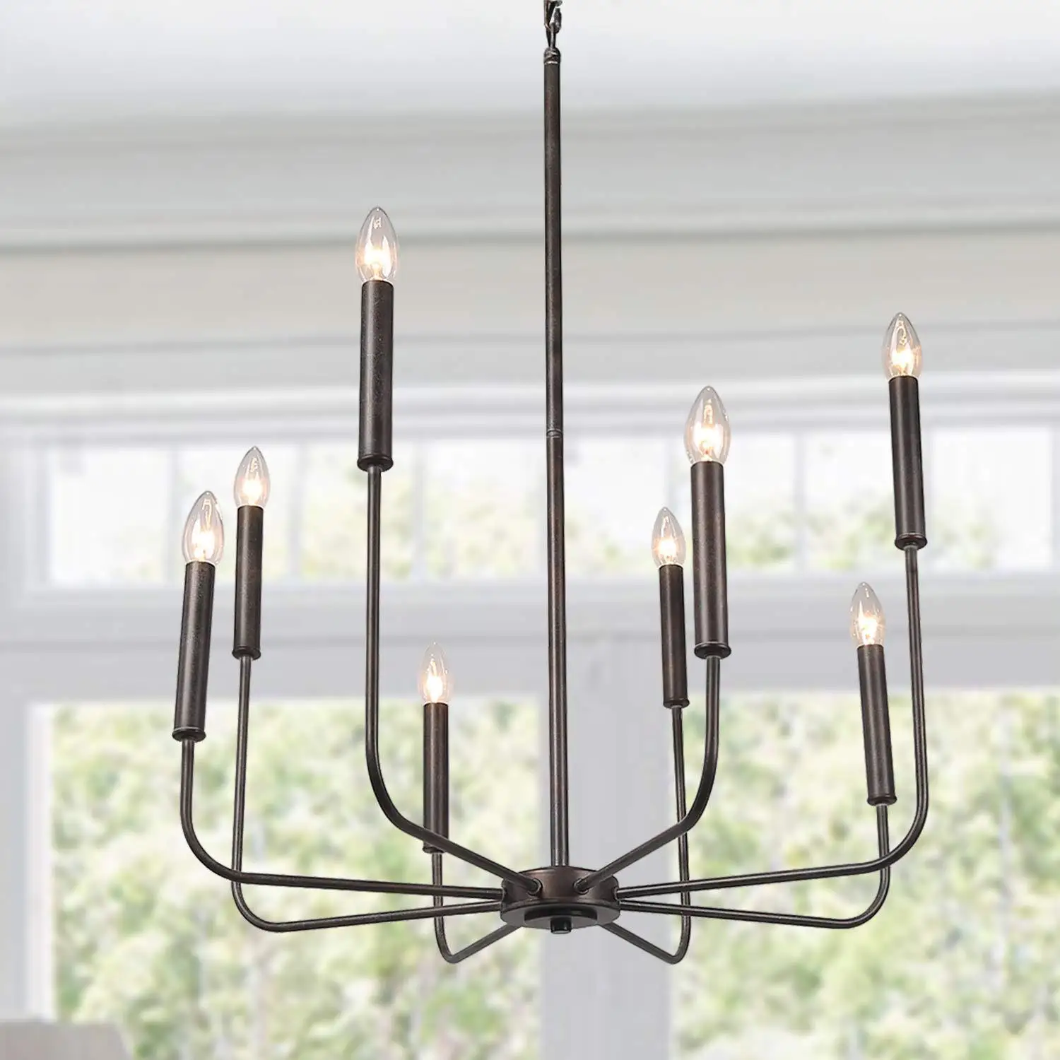 industrial style 8 bulbs black color wrought iron chandelier