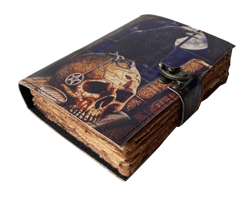Книга с тенями кожаный журнал-кожаный символ вороны мертвый череп принтом на краях бумажный журнал-дорожный блокнот лучший