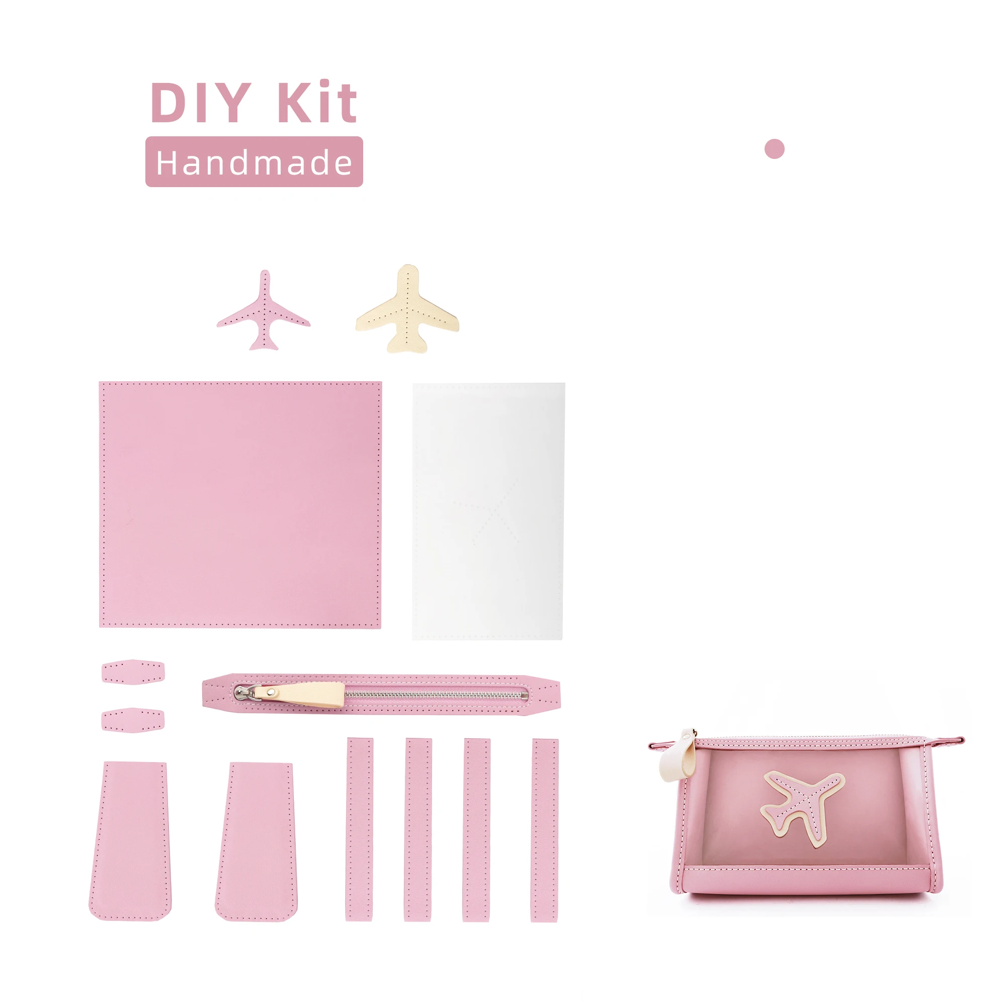 DIY Leather Cute Making Cosmetic bag Kit Beginner Sewing Kit for Adults DIY Bag Kit