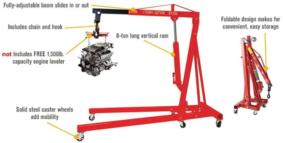 
2 Ton Hydraulic Folding Engine Crane Stand Hoist Lift Jack with Wheels Workshop Hydraulic Use 
