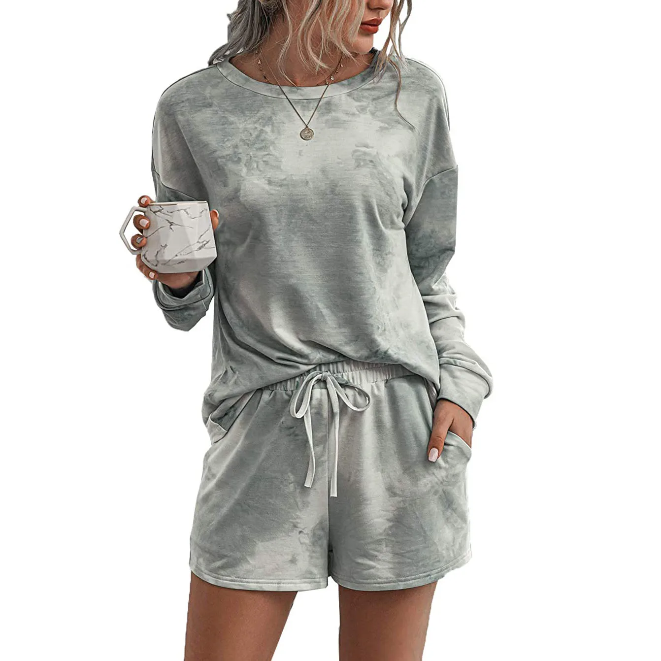  Лидер продаж Прямая поставка с завода комплект женской одежды для отдыха 2 предмета наборы женщин свитшоты рубашки и короткие комплекты