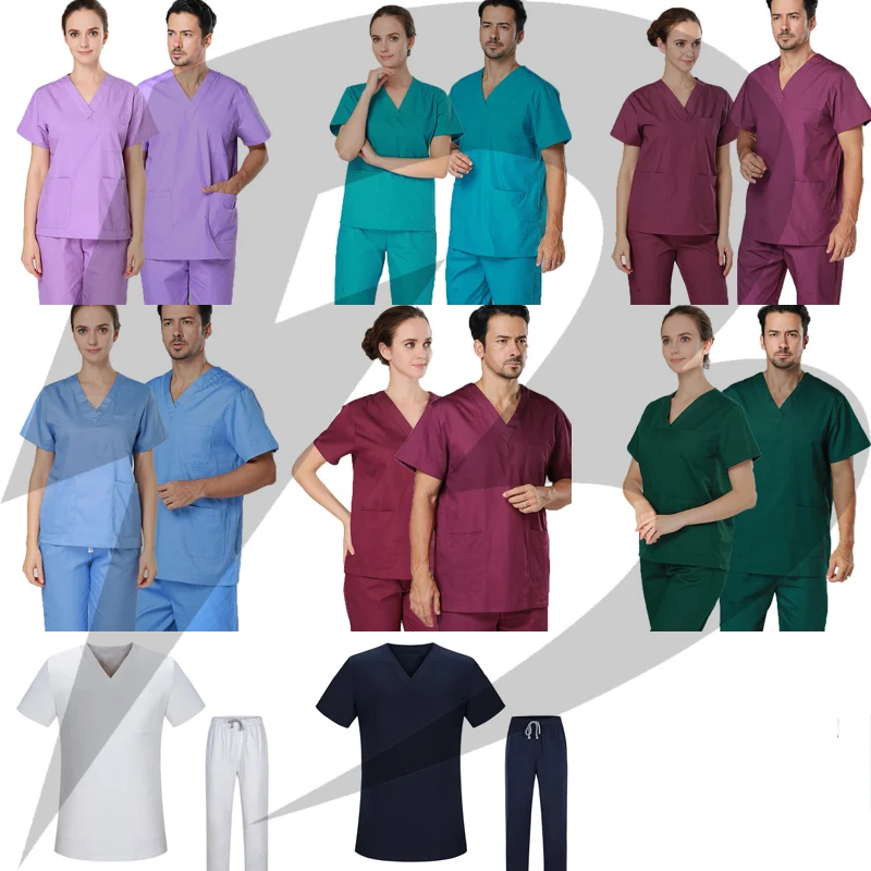 
2021 Solid Color Cotton Fabric Scrub Uniform Sets Women Suit Uniform 