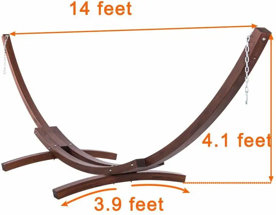 Danlong 14 Foot Durable Wooden Hardwood Arc Frame Hammock Stand with Hooks and Chains
