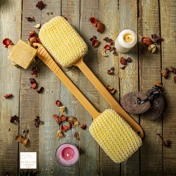 Turkish Sisal Bath Sponge With Long Handle Back Scrubber Quality Hemp Loofah All Natural Bath Sponge