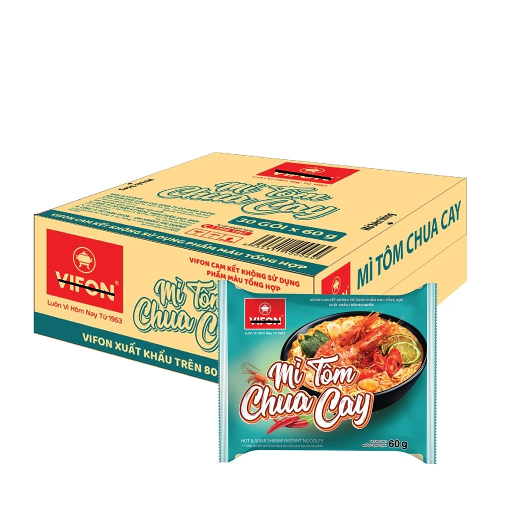 Wholesalers Hot And Sour Shrimp Flavor  Instant Noodles 60g x 30 bags  Viet Nam