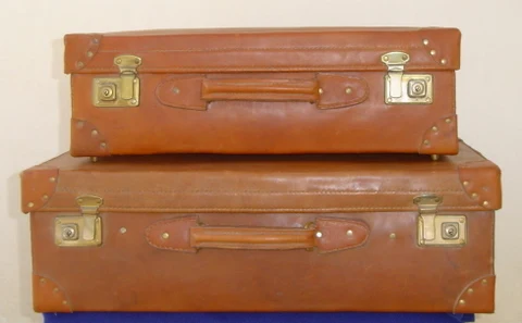 Suitcase Luggage Bag | Retro Vintage Model | 100% Cow Leather | Tan color | Gym Fitness Training Decoration