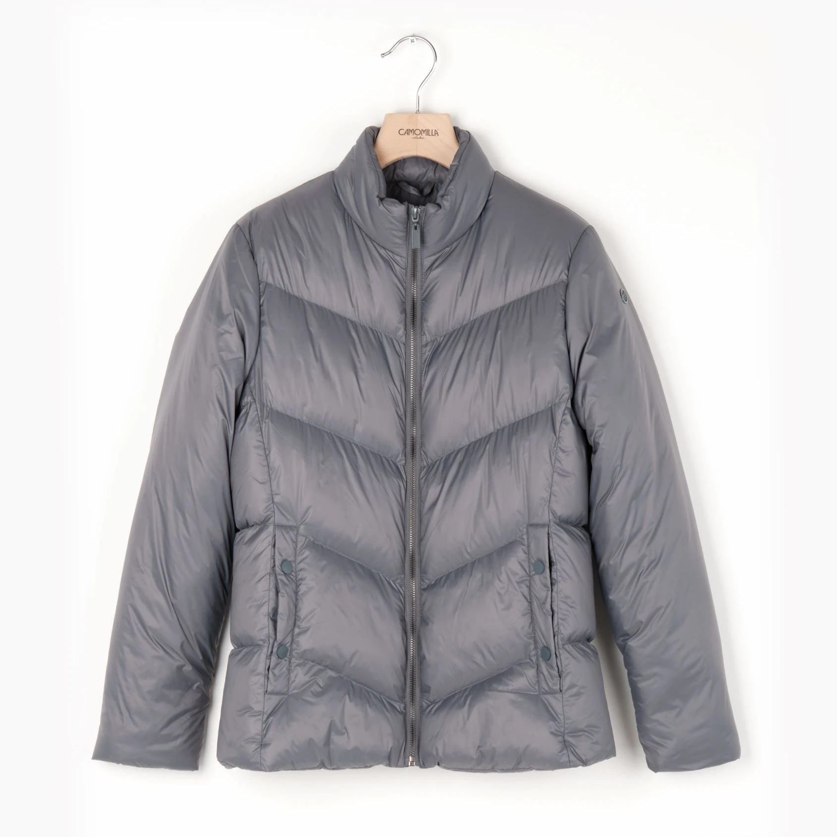 
Nylon Down Jacket with High Collar|Grey-coloured|Women Fashion 