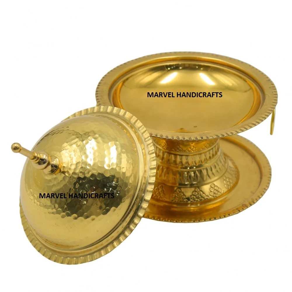 GULF BRASS DATE POT GOLD COLOR TRADITIONAL ARABIC KITCHENS HANDMADE EMBOSSED DESIGN DATE BOWL KITCHENWARE EID RAMADAN DECOR GIFT