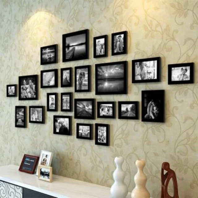 Assorted Wooden Home Decor Black Photo Frames Combo of 23 Wall Frame Set Gallery