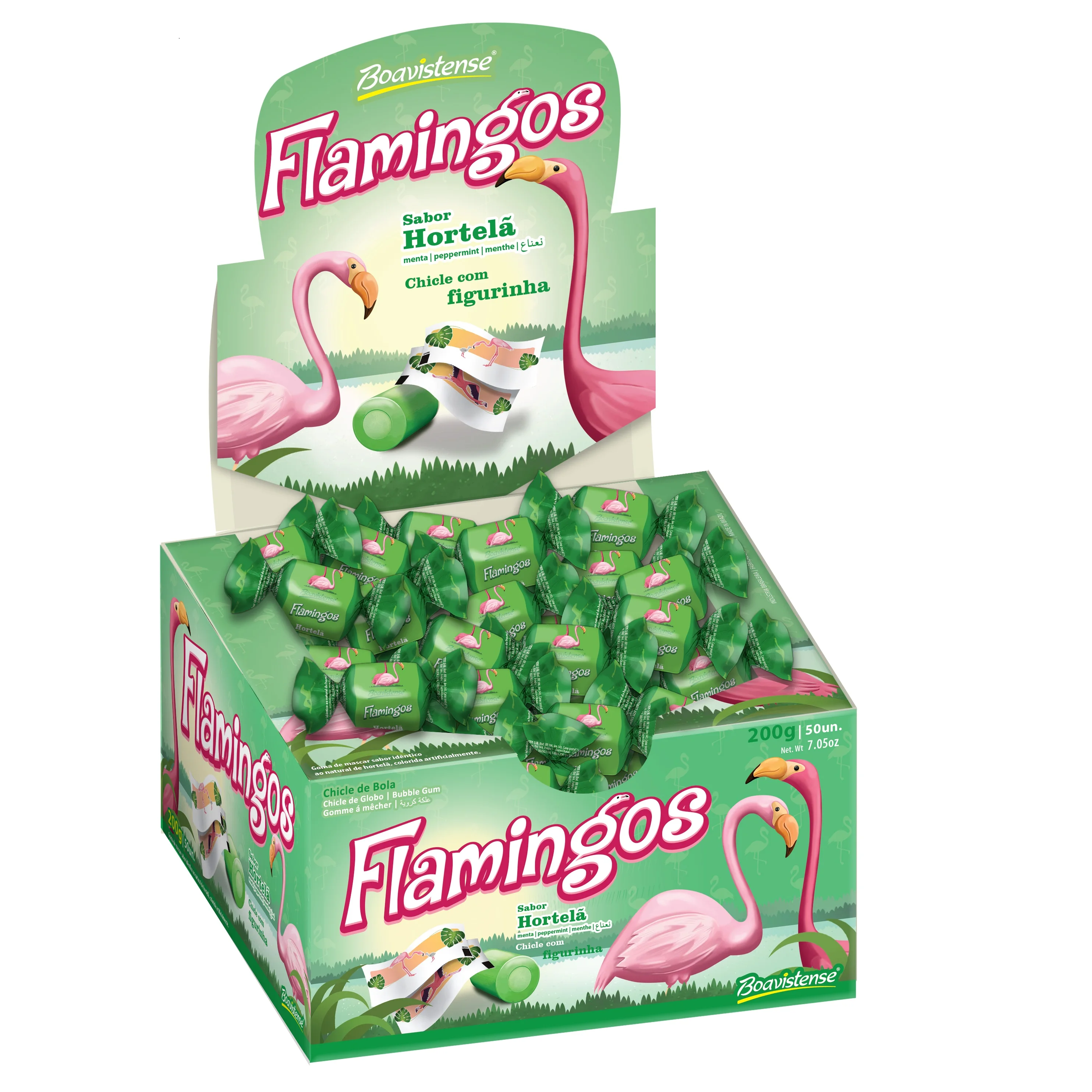 68930 - Chicle Flamingos Mint, Tutti-Frutti Chewing Gum 4g 24x50un