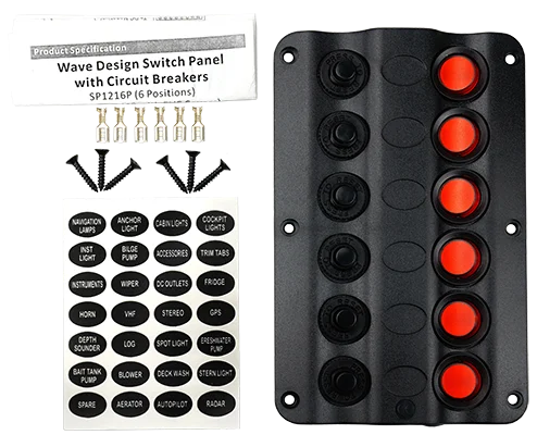 6 Gang 24v rocker switch panel