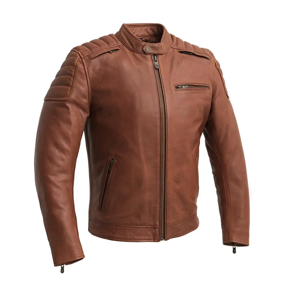 2020 New Arrival Classic Diamond Motorcycle Biker Jacket Brown Distressed Vintage real Leather Jacket