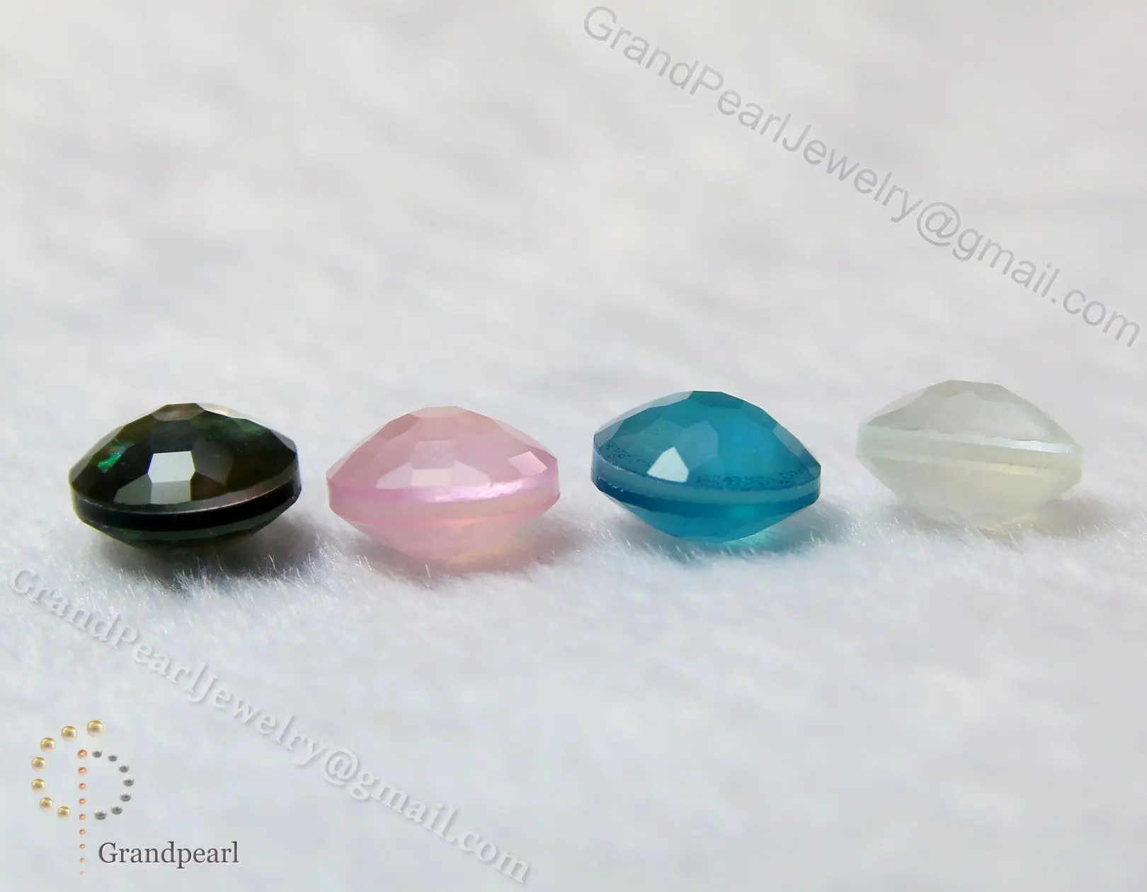 Triplet Gemstone  - 8mm Mother of Pearl with faceted crystal - Round