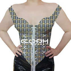 Over Bust Steel Boned Sublimation Printed Corset With Side Zip Up And Shoulder Strap With Front Laces Fashion Outfit Bustier Top
