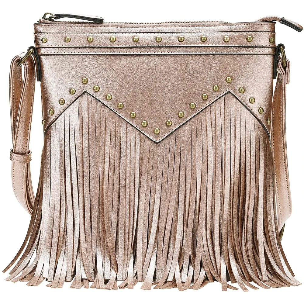 Wholesale High Quality Fashion Women Tassels Saddle Bag Genuine Leather Cross Body Bag with OEM Services