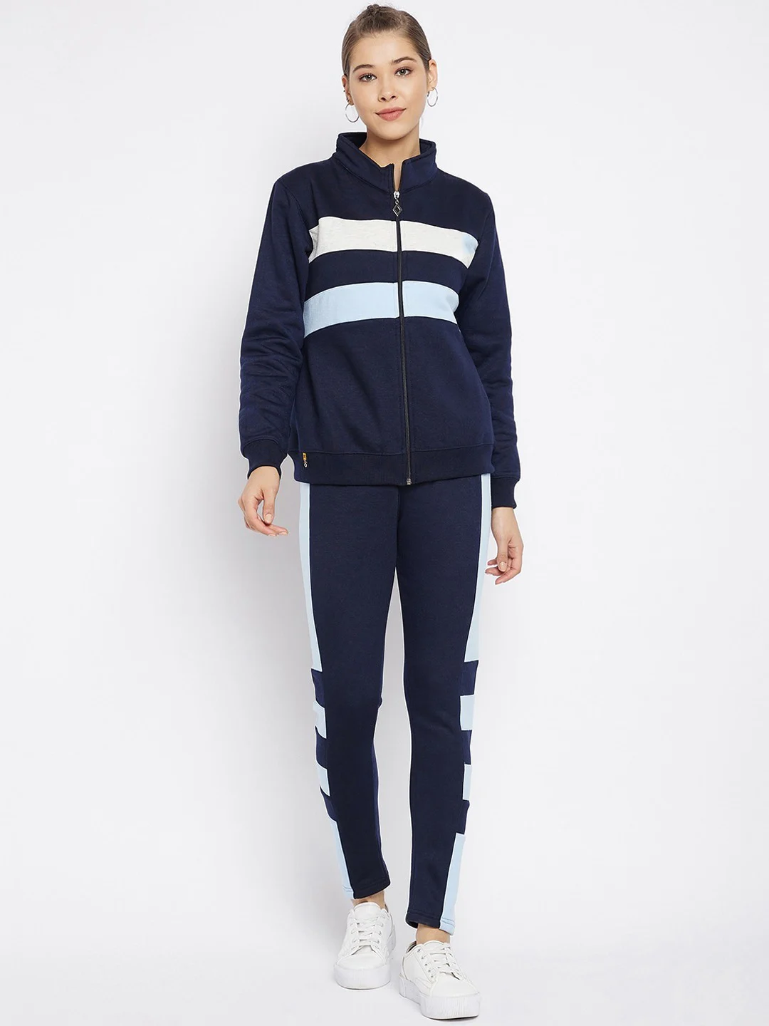 2022 Fashionable Stylish Customized High Quality Color Block Full Sleeved Out Door Winter Warm Tracksuit For Woman