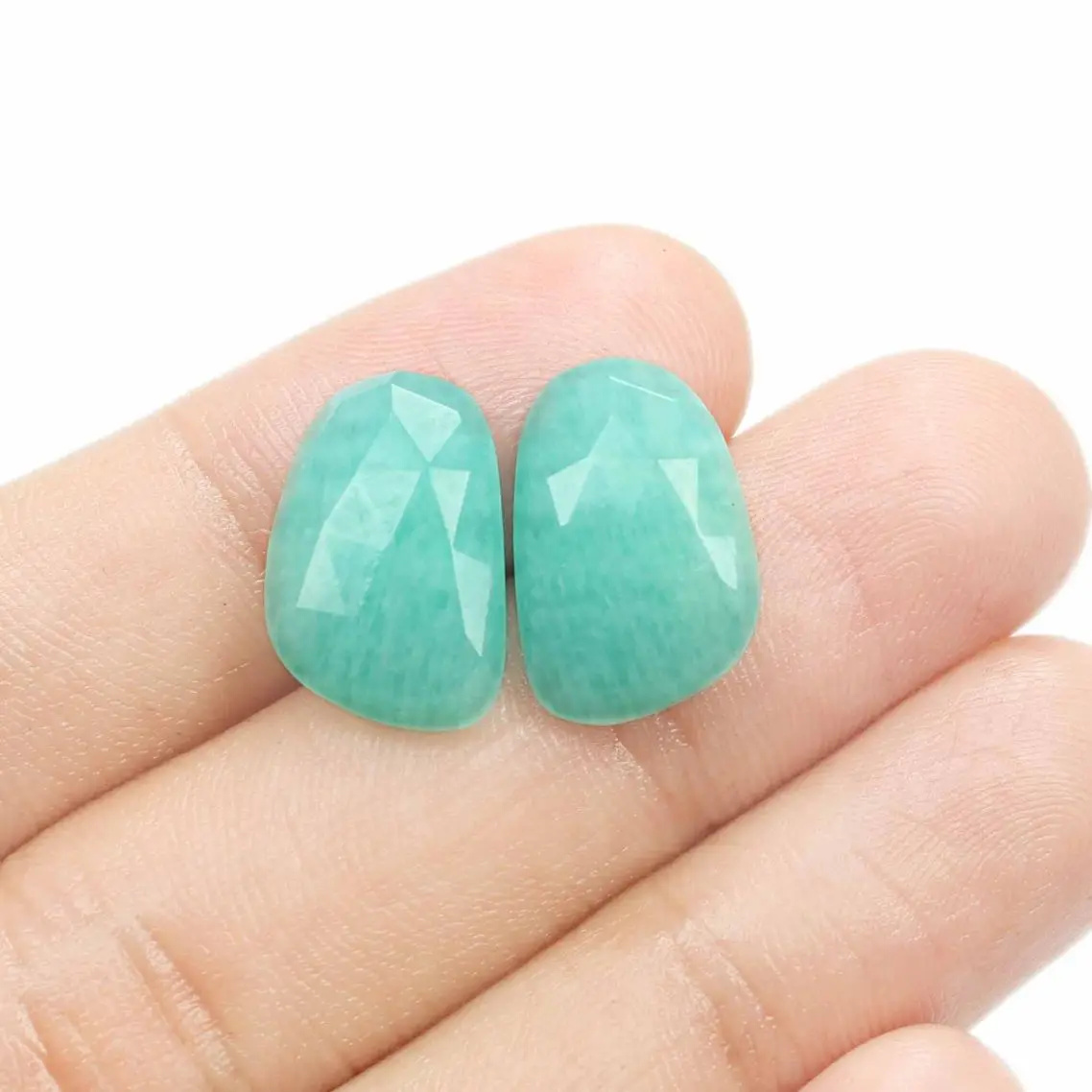Match Pair Natural Amazonite Faceted Cut Stone Cabochon Oval Shape Gemstone