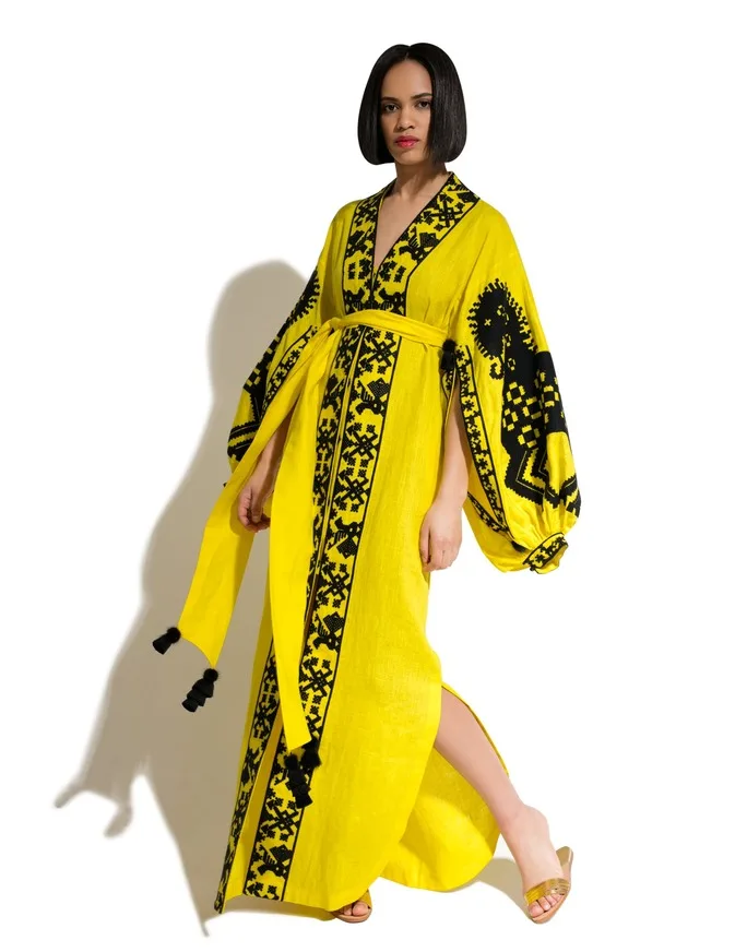 2020 custom winter ukrainian wide cut casual dress long sleeve ukrainian dress with embroidery work