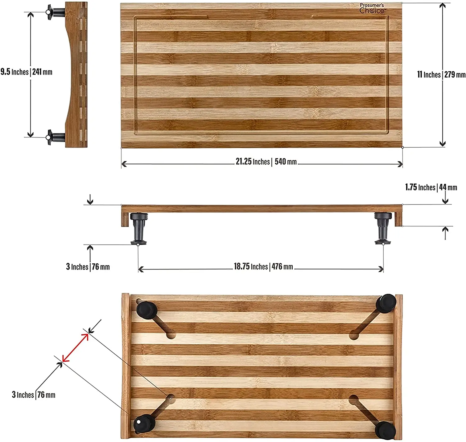Stovetop Cover Bamboo Cutting Board, Expands Kitchen Space, with Adjustable Legs and Juice Grooves