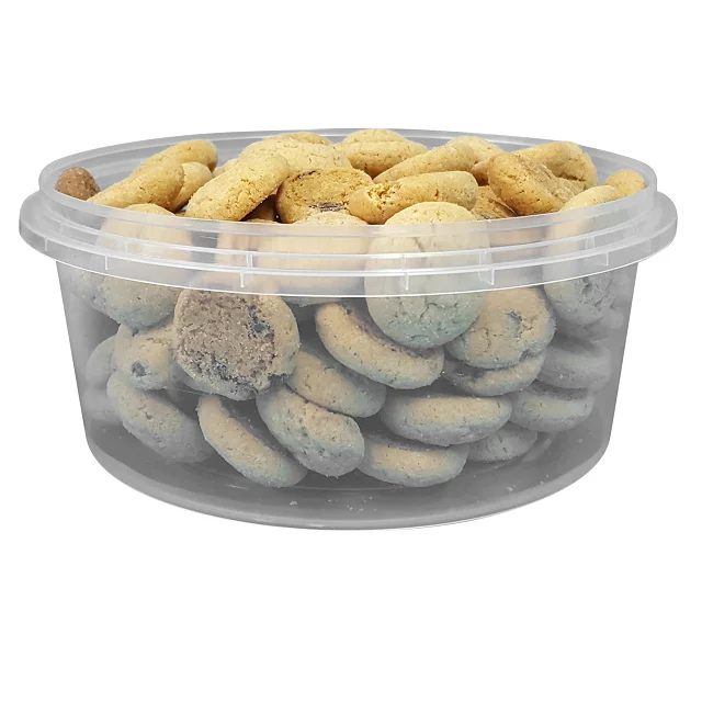 Round Plastic Cookie Box Packaging Container with Lid 1250ml 42 oz Recyclable Biodegradable Material IML Custom Printed