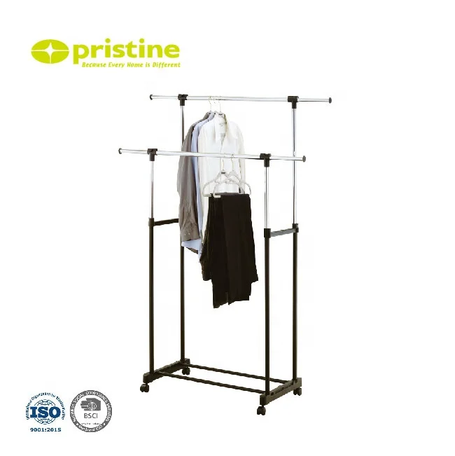 Laundry Products Adjustable Rail double pole rolling garment rack