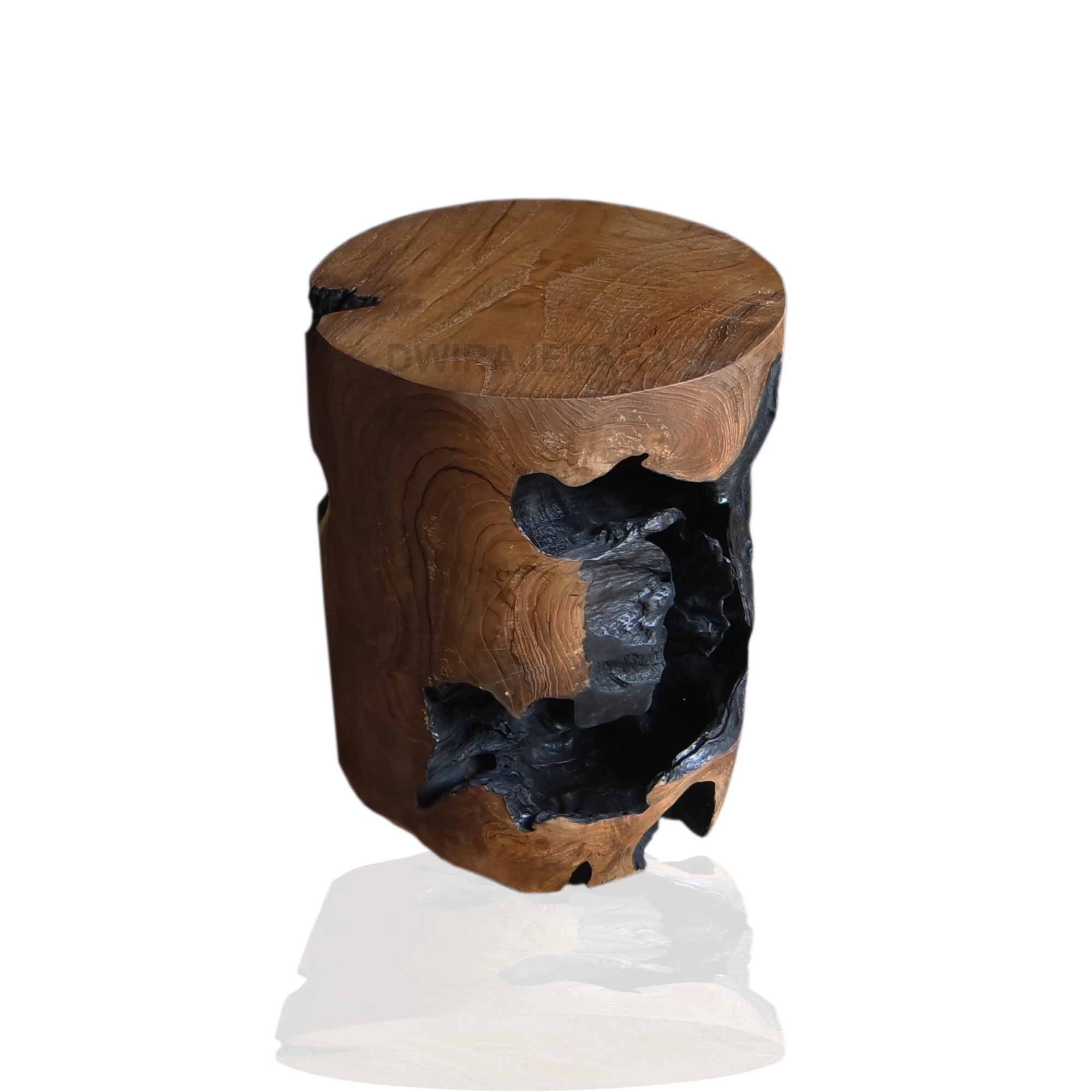 Organic Live Edge Round Teak Root Stool End Table
