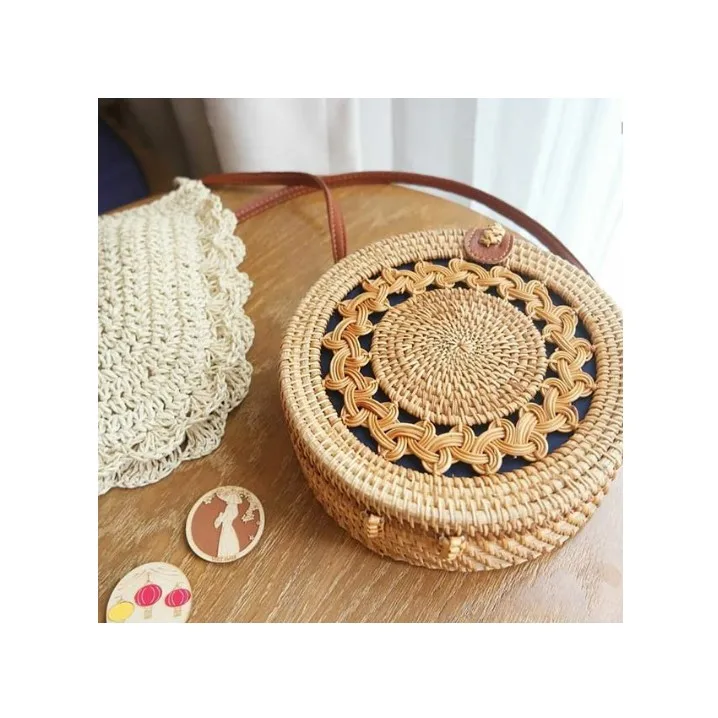 New Trendy Plain woven rattan high quality round rattan bag from Vietnam. MS. SANDY (+84 587 176 063)