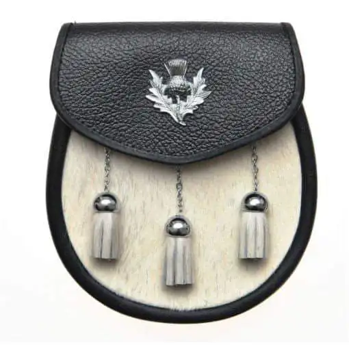 Leather 3 tassel Day wear Celtics Kilt Sporran w-Belt Hip Bag For Women Leather Black Studded Cow Leather bag