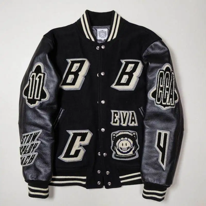 Baseball Jacket Varsity Baseball Cotton Jacket Letterman Jacket 8 Colors 100% Wool & Cowhide Leather Double Face Leather Men