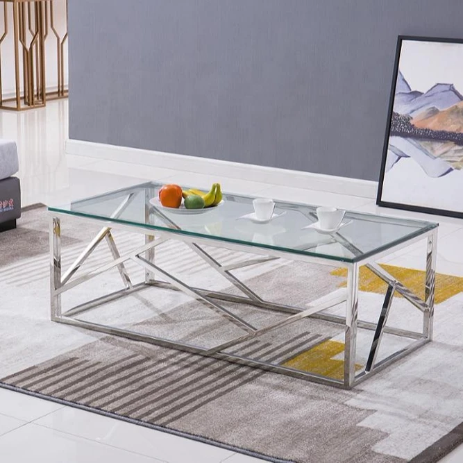 Набор кофейных столиков из нержавеющей стали с полированной хромированной отделкой стеклянный стол-консоль боковой столик прозрачного стекла