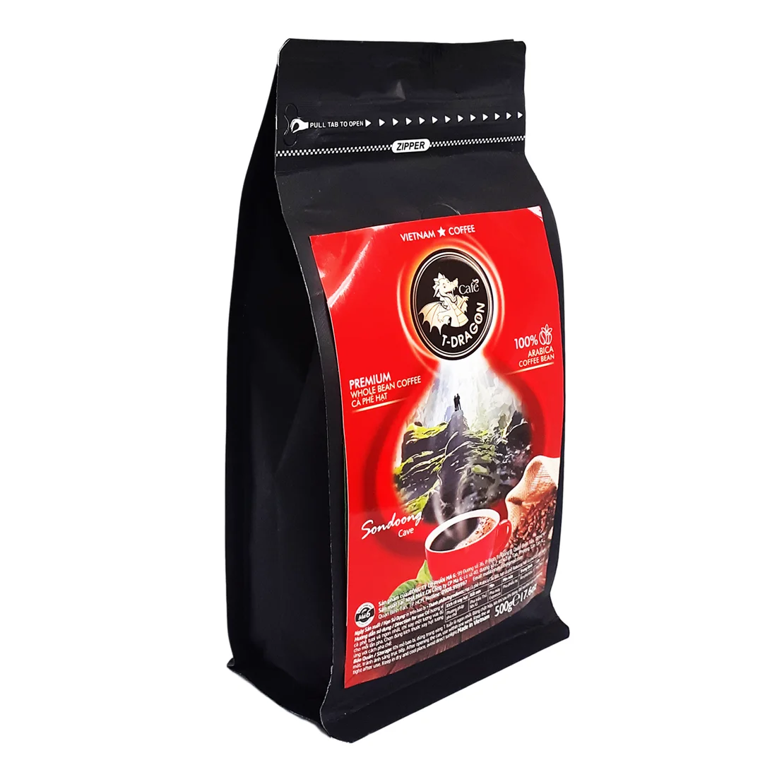 Vietnam Premium Quality Bag Packaging Sugar-Free CAFE T-DRAGON - PREMIUM WHOLE BEAN - ARABICA COFFEE BEAN