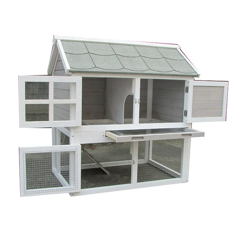 Cheap Design Hot Sale Prefabricated Custom Guinea Pig Ferret Wood Large Pet Cages House Home Run 2 Story Rabbit House Hutch Belt