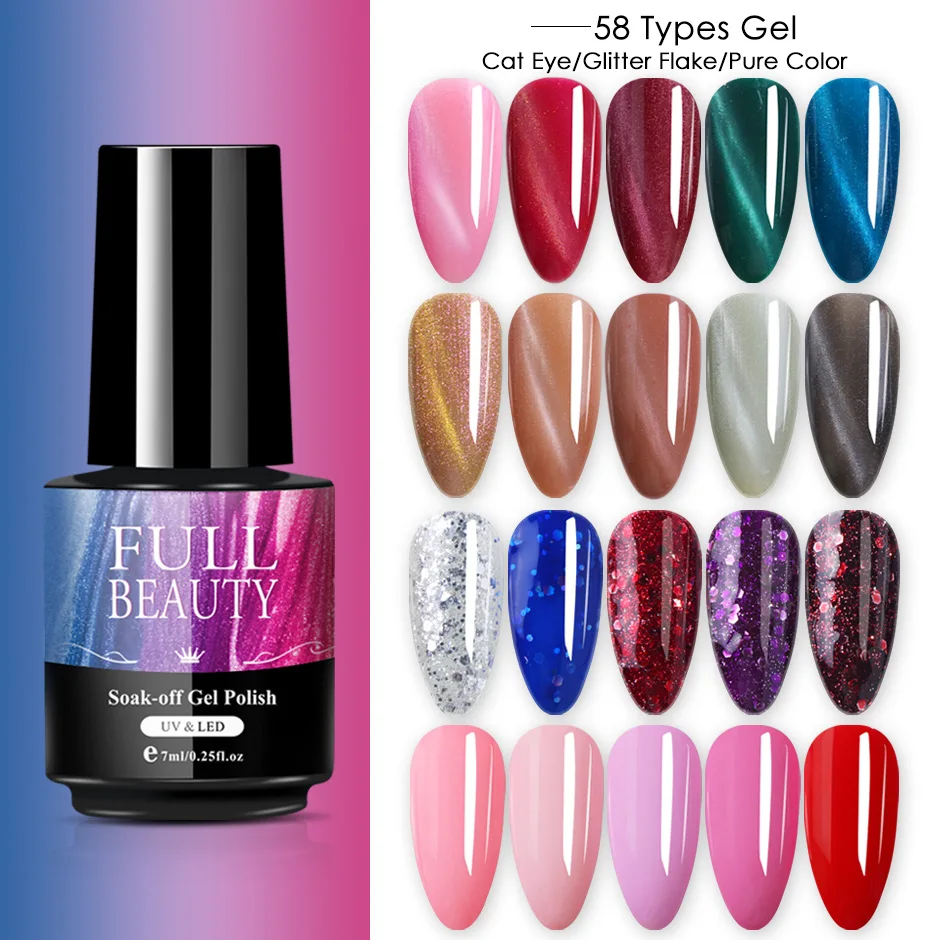 7 мл 60 цветов голографический блестящий гель для ногтей Poish Магнитный кошачий глаз чистый цвет отмачиваемый Светодиодный УФ-гель