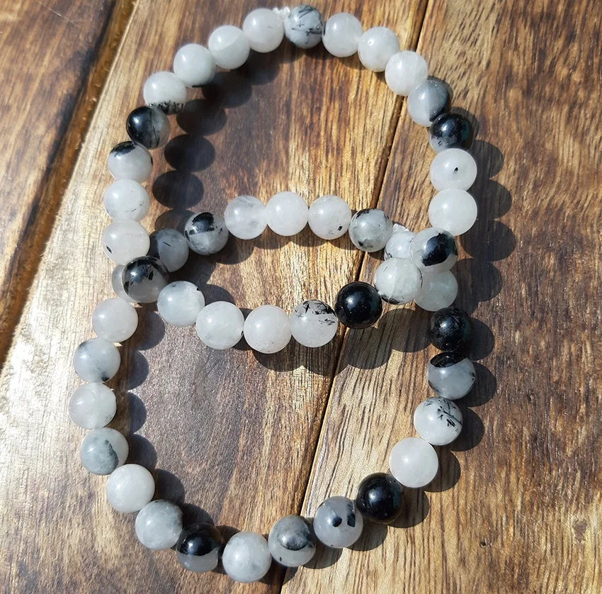 
Wholesale Natural Rutilated Quartz Beads Stretch Bracelet Handmade Gemstone 8mm Round beads Rutilated Black Tourmaline Bracelets 