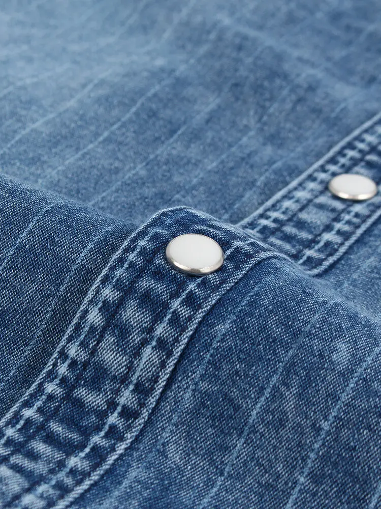 Custom Made 100% Cotton Men Business Casual Denim Single Breasted Striped Long Sleeve Shirt