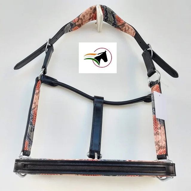 Сбруя высокое качество Конный головы воротник с лямкой на шее пустой канал нос и щеки шт со змеиным принтом обивка