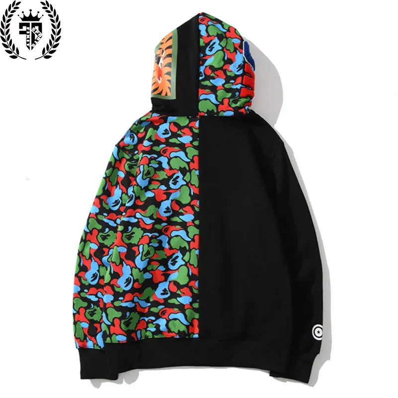 Hot Sale Multicolor Camouflage Shark Printed Customized Bape Hoodie Bape Hoodie Men Custom Mens Hoodies