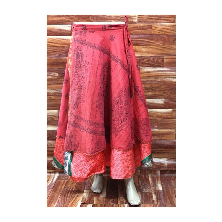 Indian Wrap Skirts Silk Polyester Mixed Silk Fabric Magic Wrap Around Skirts with Lovely Floral Printed for Girls and Women
