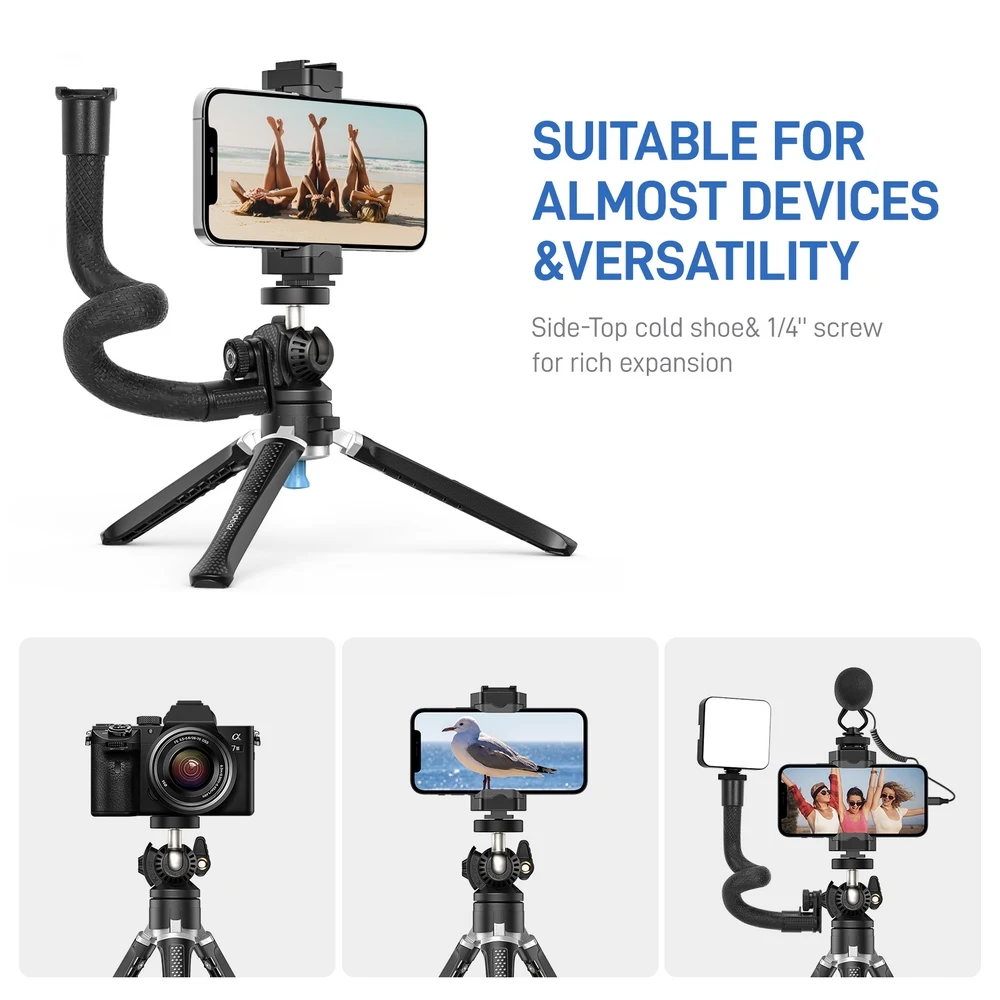 Andoer MT-01 алюминиевого сплава Настольный штатив-Трипод стойка с держателем для мобильного телефона гибкий удлинитель для Vlog потокового видео в реальном времени