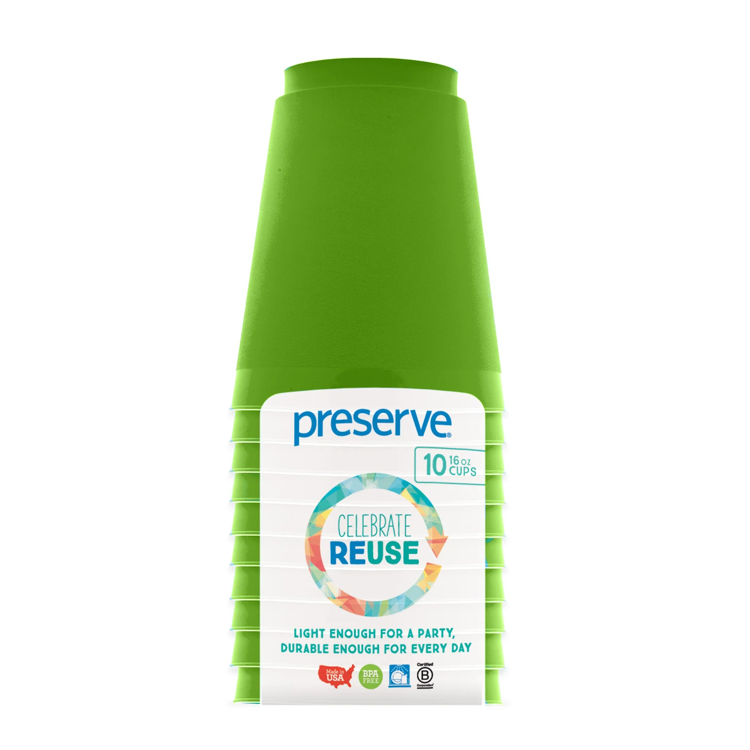 Preserve On the Go 16oz Cups 10ct Apple Green, Case of 12