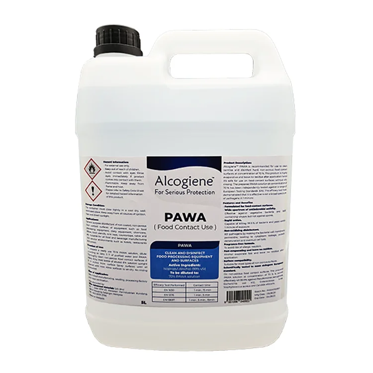 
PAWA 70 clean sanitize and disinfect hard non-porous food contact surfaces without rinsing 